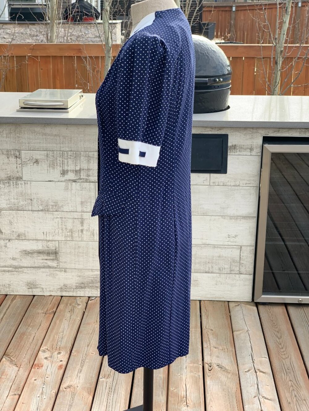 Vintage Polka Dot Shirtwaist Dress S/M Navy White Button Modest Rockabilly Pinup - Picture 5 of 16